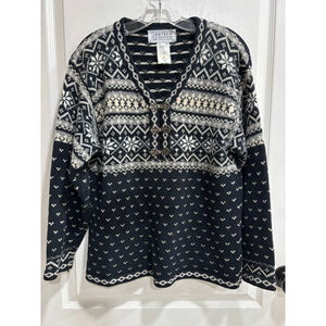 Vintage JANTZEN PETITE Black & White Ramie VNeck Sweater, Women’s Medium Petite